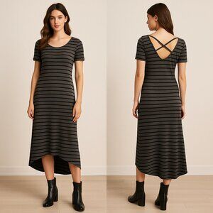 Candy Couture Gray and Black Striped High-Low Maxi Dress – Size Medium
